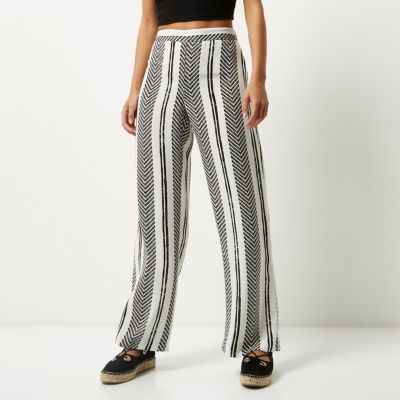 White stripe print straight leg trousers